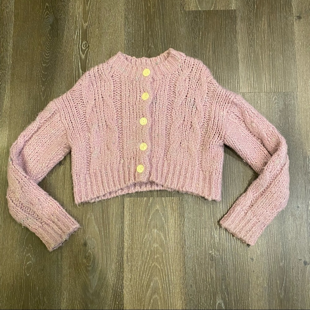 Urban Outfitters Cameron Cropped Cable Knot Cardigan in Lavender